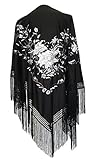 dimensión:190 x 90 cm La Señorita Mantones bordados Flamenco Manton de Manila negro flores blanco Large