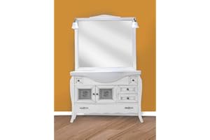 KLESIA Mobile Da Bagno Completo Componibile Modello Martina 105 CM In Legno Con Specchio Lavabo e Applique Made In Italy (Bianco)