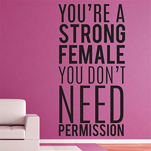 Wall Art Decal Sticker Words Wall Saying Words Removable Mural Heart Wall Stickers You're A Strong Female You Don't Need Permission for Girls Room