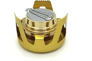 N+B Quemador de estufa de alcohol portátil con tapa de soporte de aleación de aluminio para acampar al aire libre, senderismo, mochilero, accesorios de cocina (Dorado)