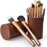 VALUE MAKERS 13PCS Makeup Brushes - Makeup Brush Set - Makeup Brushes Kit - Make up Brush Set - Make Up Brushes - Foundation Brush - Make Up Brushes Kit - Goat Hair Brushes Set - Brush Set with Cylinder Makeup Brushes Case (Brown)