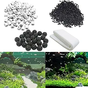 Despacito Aquarium Filter Media, 250G Ceramic Rings, Activated Carbon, 10Pcs Bio Balls and bio Media Aquarium Sponge Filter for Fish Tank.
