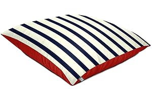 rucomfy Beanbags Outdoor Square Floor Cushion Bean Bag. Use in Garden as Large Cushion or Sun Lounger. Water Resistant 70 x 70cm (Navy Nautical Stripe)