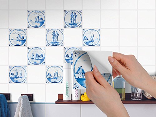 Fliesensticker Mosaikfliesen für Küche u. Bad Deko | Selbstklebende Fliesenbilder – Dekorative Fliesenfolie für Küchenrückwand und Fliesenspiegel | 10×10 cm – Motiv Holländische Fliese – 9 Stück - 3
