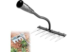 Cikiki Rastrillo de jardín de acero al carbono de 5/6/7/8 dientes, rastrillo de malas hierbas resistente con agarre de plástico, ideal para jardinería y deshierbe, desbrozado, aireación, herramienta