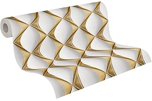 A.S. CRÉATION Livingwalls Carta da parati non tessuto - Carta parati Geometrica in Oro, Bianco e Grigio - per varie stanze - Carta da parete in 10,05 m x 0,53 m
