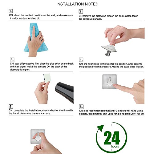 Moliker Edelstahl  Selbstklebend Handtuchhaken Kleiderhaken 3M Klebstoff dauerhafte Haken nahtlose Haken (Pack of 4) - 6