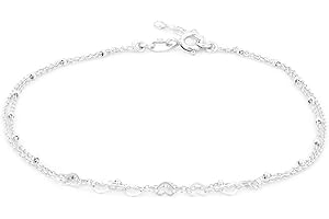 Vanbelle Sterling Silver Jewelry - Rhodium Plated with 925 Stamp - Interlinked Heart theme Anklet - Elegant handcrafted Double layered Chain Anklet for Women - 9" long + 1" extender