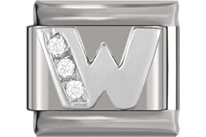 Italian Charms Silver Rhinestone Letter A-Z Charm Link fits all 9mm Bracelet - UK stock