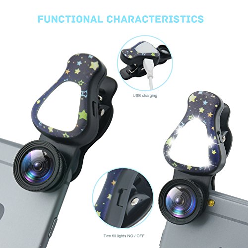 Obiettivi Smartphone con 8 Luci Flash, 0.63X Lenti Grandangolo, 15X Obiettivo Macro, Hovinso Obiettivo Cell Phone per iPhone 7, 6s, 6s Plus, 6, 5s, Samsung, HTC e PiÃ¹ Smartphone(Nero)