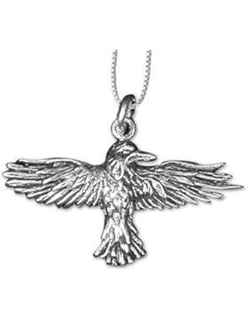 Anhänger fliegender Rabe Rabenanhänger 925er Silber Schmuck – Für Gelassenheit - mit Kette Halskette Silberkette...