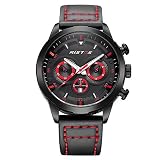 iWatch Herren Sport Armbanduhr Uhr Analog Quarz Leder 30M Wasserdicht Datum LED-Licht Rot Schwarz 006-2