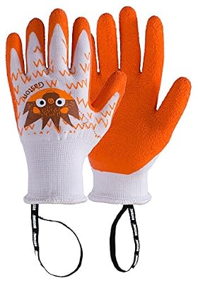 Rostaing Gant jardinage enfant Rostaing Margot, 6-8 ans. Gant jardin enfant ecureille. Lerash au poignet paume anti-dérapante, Orange.