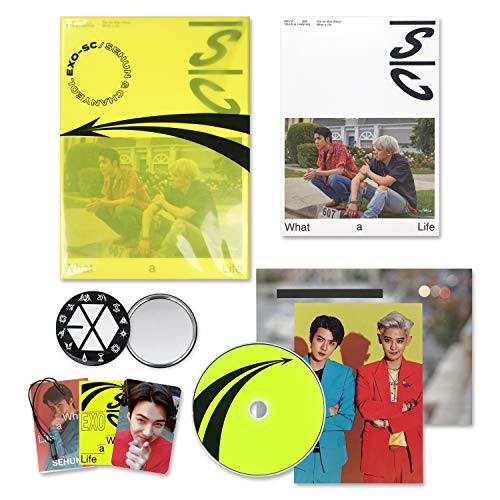 Preisvergleich Produktbild EXO-SC 1st Mini Album - WHAT A LIFE [ SC2019_Y ver. ] CD + Booklet + Folded Poster(On pack) + Photocard + Name Tag + Sticker + Postcard + OFFICIAL POSTER + FREE GIFT