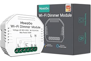 MoesGo WIFI Interruptor Luz con Dimmer Inteligente, 1Gang & 1 PC Inalambrico Módulo Alexa Control Remoto y Rele para conmutador compatible con la app Smart Life/Tuya Alexa/Google Home