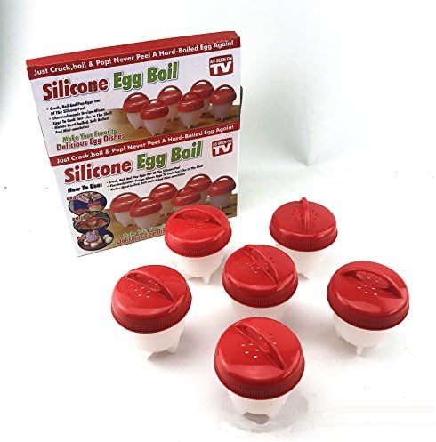 DIY Egg Molds Boiled Egg Non-stick Silicone Egg Cup,Egg Cooker Hard Boiled Eggs without the Shell（Set 6pcs，Red） (Red)