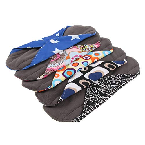 D DOLITY Pack of 5 Bamboo Reusable Sanitary Pads Cloth Menstrual Pads Panty Liners 11.4 inch with Leak Proof Layer - 1, 29 x 22.5cm
