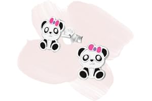 Laimons - Orecchini per bambini e bambine, a forma di panda con fiocco, in argento Sterling 925, colore: nero/bianco/rosa
