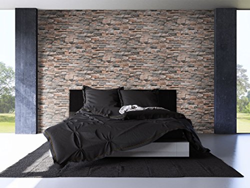 NEWROOM Steintapete Beige Vliestapete Braun Stein Muster Stein schöne moderne und edle Design 3D Optik , inklusive Tapezier Ratgeber - 3