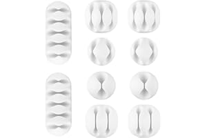 White Cable Tidy Clips, U-horizon 10 Pack Long Lasting Cable Drop Organizer, Cord Management System, Desktop Wire Holder, Hider for Computer or Mouse Cord, Home Office, White