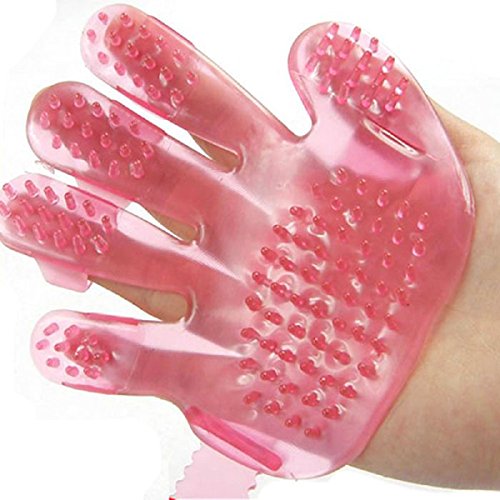 Malloom®Cepillo de peine para el aseo del pelo del animal doméstico, pentadáctilos forma de guante, De goma suave de limpieza para mascotas / Pet Cepillo / Bath Brush. Perfecto para gatos y perros pequeños. (rosa (pink))