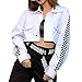 Produktbild UR MAX BEAUTY Womens Seite Schwarz Und Weiß Plaid Crop Top Top Langarm Revers Jacke,L