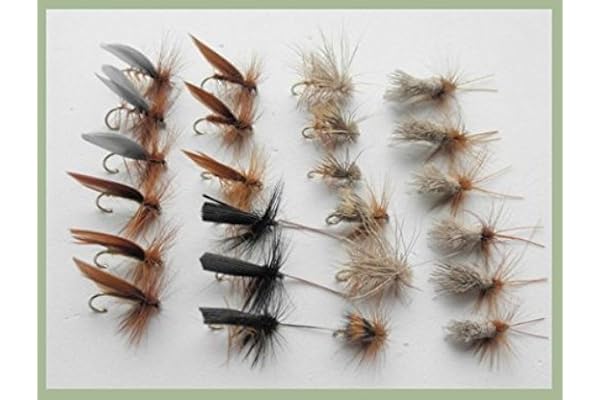 Troutflies UK Dry Variety Packs Sedge Lot de 24 mouches pour truite Noir/argenté/élan, cerf
