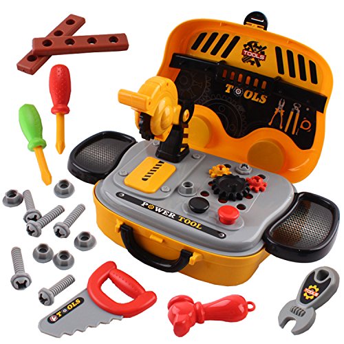 Preisvergleich Produktbild deAO Deluxe Werkbank für Kinder-Kofferset mit Zubehör