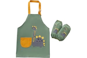 Daysskk Tablier Peinture Enfant 2-11 ans Tablier Enfant sans Manche avec Manchettes Blouse de Peinture Enfant Imperméable Imprimé Animal