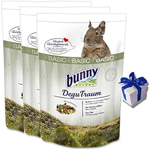 3 x 3,2 kg Bunny Nature Degu Traum Basic Degufutter mit Vitalstoffen + Geschenk