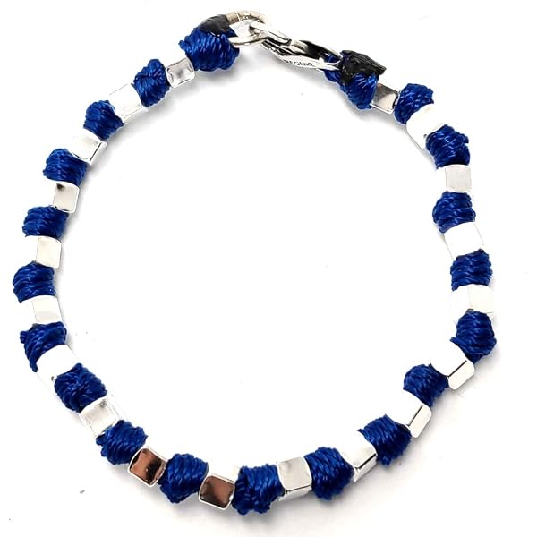 Spadarella spadino bracciale con sfere in argento 925 di diametro 6 mm e cotone nautico verde scuro.Fatto a mano.Unisex.Lunghezza 19 cm