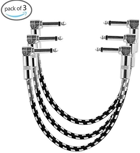 Guitar Cable 3 Pack Pedal Cables 6 Inch Right Angle Noiseless Instrument Patch Cable with Copper Plugs for Guitar Bass Effect Pedal (black)