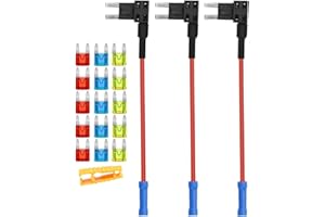 Aiqeer 3 Sztuk 12V / 24V Mały Uchwyt Bezpiecznika, Kran Bezpiecznika Samochodowego z Przewodem 16 AWG, Bezpłatne 15 Sztuk Mini Bezpieczników i Ściągacz Bezpieczników (Terminal Zaciskany)