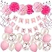 Produktbild Ohighing Geburtstagsdeko Mädchen Rosa Happy Birthday Girlande Pompoms Luftballons Spiralen Geburtstag deko Set