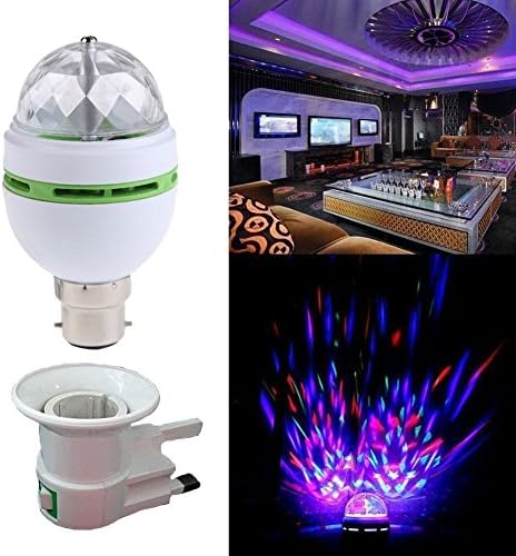 Aoxintek B22 3W RGB Crystal Ball Rotating LED Stage Light Bulbs Disco Lamp B22 holder with UK Plug Set