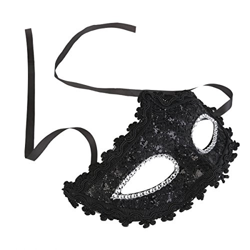 Foxnovo Exquisiten venezianischen Stil Spitze Crystal Strass Cosplay Maske für Halloween /Masquerade/Kostüm-Partei (schwarz) - 3