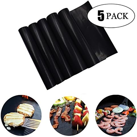 LingGT BBQ Grill Mats Non Stick Set of 5 Accessories Tool for Home Cook Electric Gas Grill, Grilling Meat Veggies, Seafood, Eggs / Reusable, Durable, Heat Resistantand, Easy to Clean