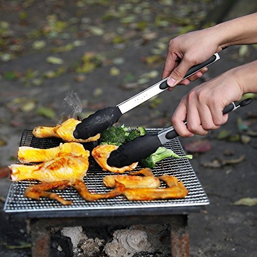 WOSON 5Pcs BBQ Grill Zubehör Set – 4x Silikon Backpinsel / Grillpinsel (21*3.5cm) + 1x Küchenzange / Grillzange aus Edelstahl mit Silikon 27cm für Kochen, Grillen, Backen und Servieren - 9