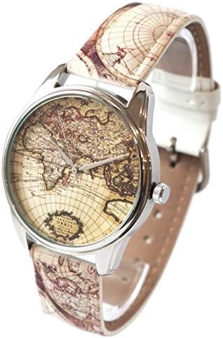 Quartz Street Style Watch - Black Leather Strap - Old map