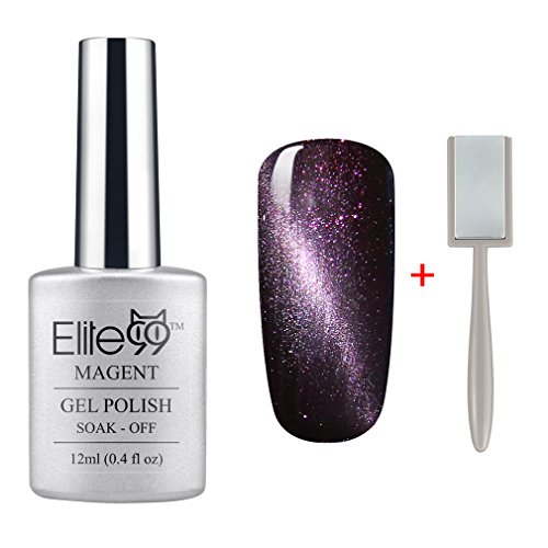 Elite99 Soak Off UV LED Magnetic Cat Eye Color 3D Nail Gel Polish 12ml Shimmer Dark Purple (6597)+ Free Gift (Magnet Stick)