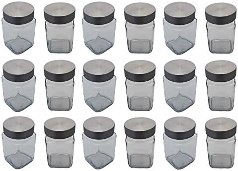 EuroDiscount TT Glass Storage Jars 300 ml with Stainless Steel Lid and Labels, Pack of 18