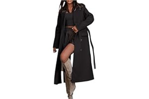 SUNCADMIOUS Donna Oversize Doppio Petto Risvolto Cappotto Giacca con Cintura Autunno Abbigliamento Casual Business Ufficio Risvolto Pisello Cappotto