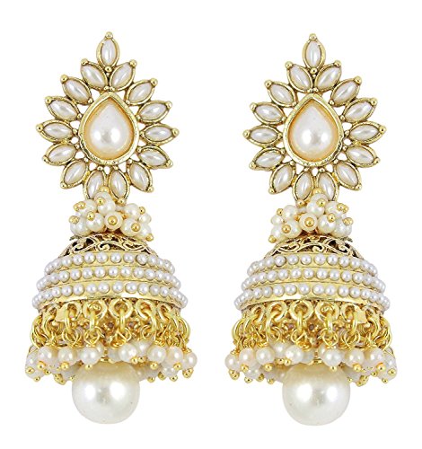 YouBellaTraditional Copper Pearl Jhumki Earrings for Girls/Women (White)