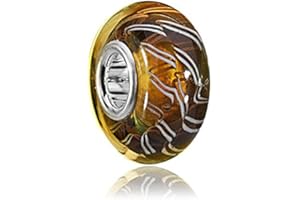 MATERIA by Matthias Wagner Glas Bead orange braun mit Streifen Muster für Beads Armband/Ketten 1269