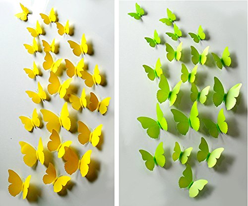ElecMotive 24 tlg 3D Abnehmbar Schmetterlinge Wandaufkleber Wandtattoo Wandbilder Wandsticker Dekoration für Schlafzimmer Wohnzimmer Kinderzimmer Hochzeit Party Deco mit Klebepunkten zur Fixierung (Klebepunkten+ Magnet) (12pcs Gelb+12pcs Grün) ElecMotive 24 tlg 3D Abnehmbar Schmetterlinge Wandaufkleber Wandtattoo Wandbilder Wandsticker Dekoration für Schlafzimmer Wohnzimmer Kinderzimmer Hochzeit Party Deco mit Klebepunkten zur Fixierung (Klebepunkten+ Magnet) (12pcs Gelb+12pcs Grün)