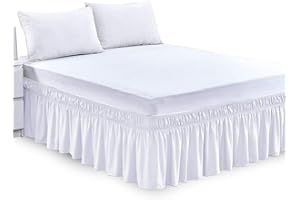 SAIME TRADING Plain Dyed Deep Fitted Valance Sheet Poly Cotton Non Iron Frill Sheets, Bed Skirts & Valances Corner Elasticated Bed Wrap (White, Double)