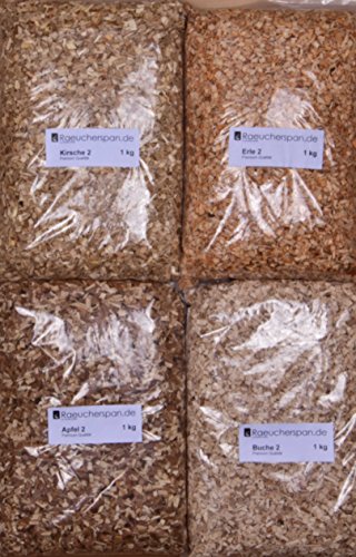 Räuchermehl Räucherspäne Apfel, Erle, Kirsche Buche grobe Körnung, 4kg, Feinschmeckerpaket