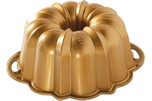 Nordic Ware Platinum Anniversary - Molde para 12 tazas Bundt de aluminio fundido, molde para tartas con patrón geométrico, molde para tartas fabricado en los Estados Unidos, color: dorado