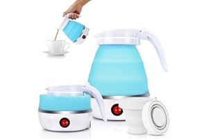Bollitore Portatile per Campeggio 600ML, Bollitore Pieghevole EUBSWA in Silicone, Blu