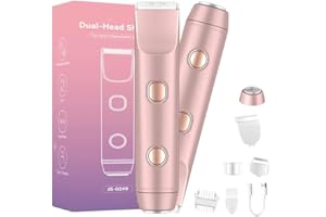 ‎AOMEES AOMEES Intimrasierer für Frauen, 2-in-1 Elektrischer Damenrasierer, IPX7 Wasserdicht, Kabellos, Für Gesicht, Körper & Flaum, Zum Sanften Entfernen von Haaren, Mit 2 Ersatzköpfen im Lieferumfang